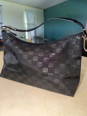 Vintage Y2K DKNY Black Logo Baguette Nylon Shoulder Bag